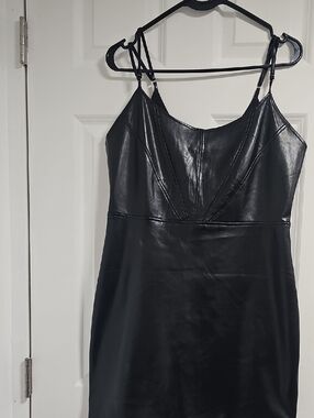 Forever 21 Black Faux Leather Slip Dress